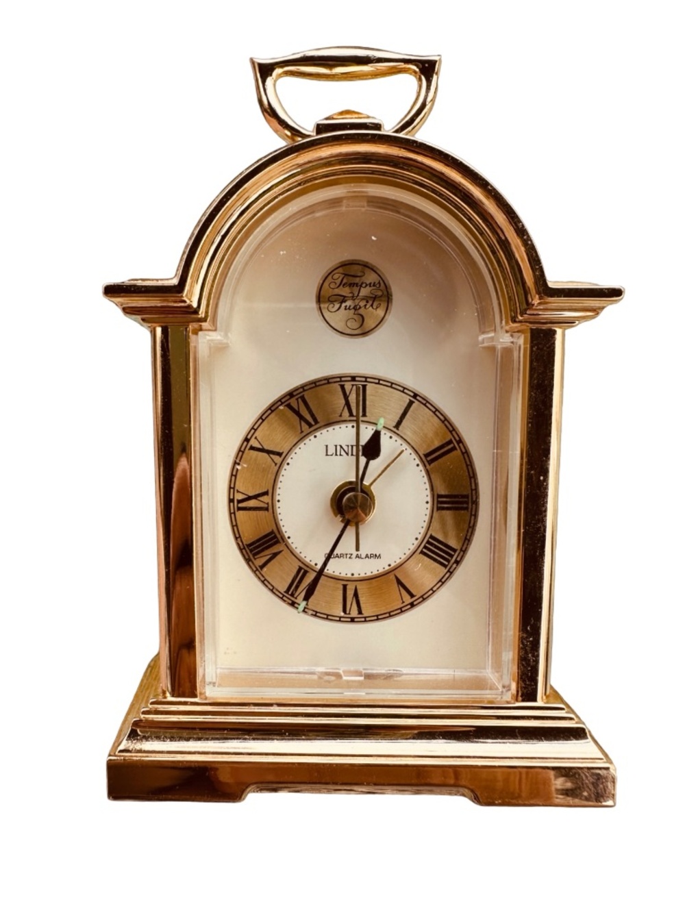 LINDEN Vintage Miniature Desktop Clock “Tempus Fugit” Quartz Alarm Battery 4”